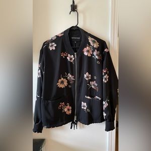 Black Bomber Jacket with Floral Print
